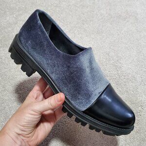 RON WHITE Rapisardi Velvet Loafers Platform Lug Sole Black Silver Women 40EU 9US